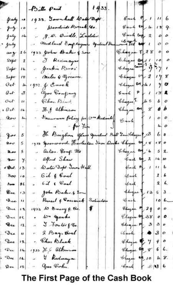 The First Page of the Cash Book